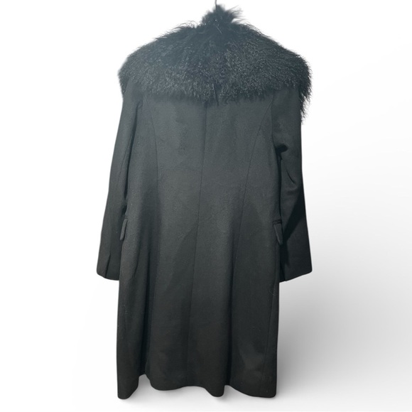 Banana Republic Black Wool Coat Removable Angora Fur Collar Medium Like New - Picture 3 of 12